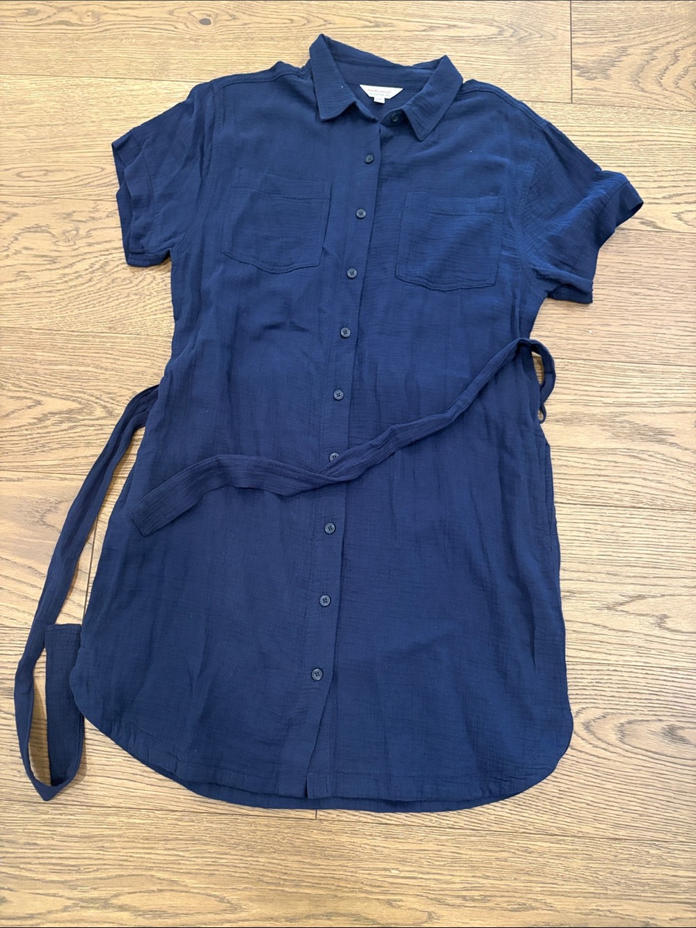 Weatherproof Navy Button-Front Gauze Shirt Dress